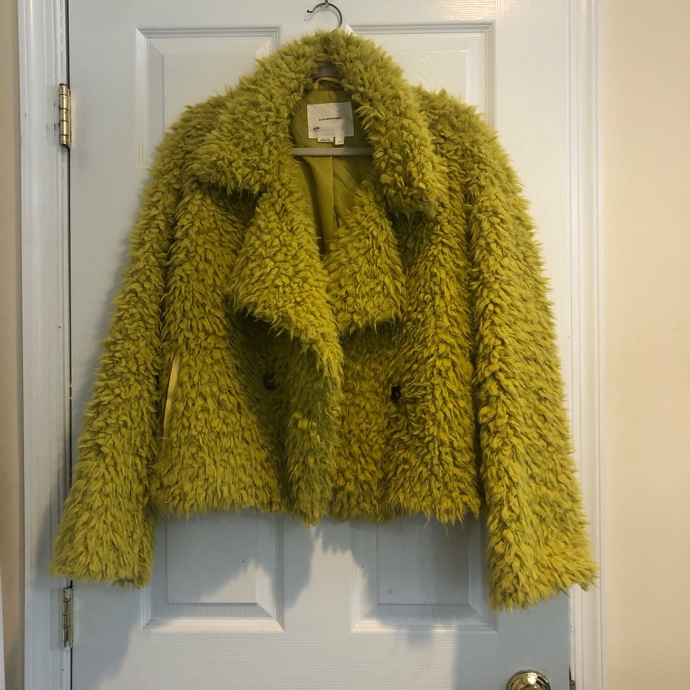 Anthropologie Plush Faux Shearling Teddy Jacket in Chartreuse